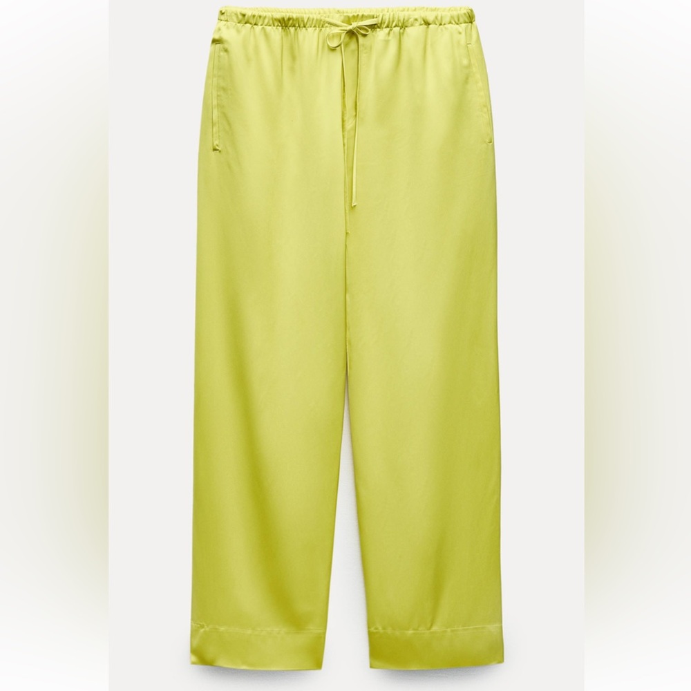 NWT Zara Woman Collection Satin Effect Pajama Pants size Large Lemon Yellow